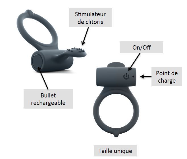 Эрекционное кольцо Dorcel Power Clit Plus с вибрацией, перезаряжаемое, с язычком со щеточкой реальная фотография
