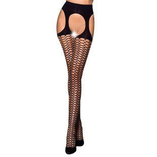 Еротичні колготки Passion TIOPEN 004 1/2 (fishnet 40 den), nero, імітація панчох і пояса жива фотографія