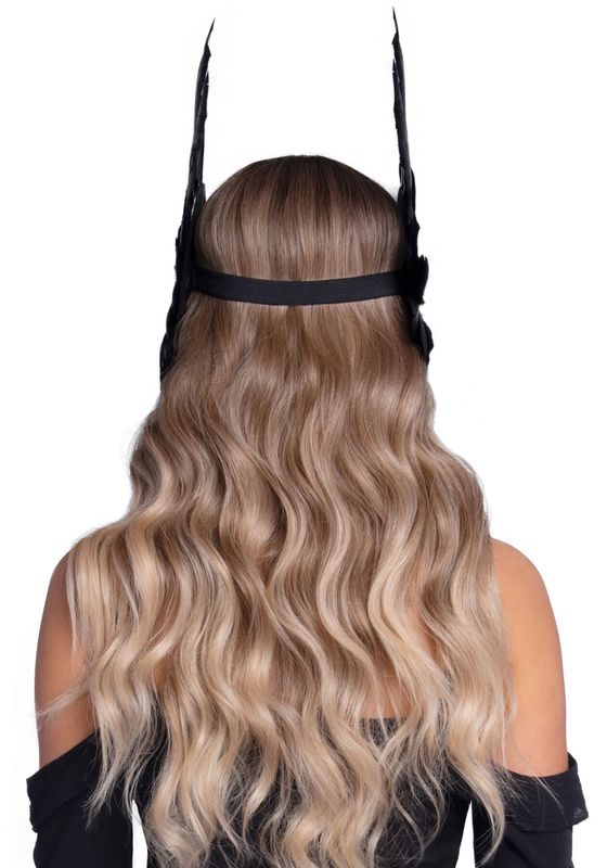 Повязка на голову с крыльями Leg Avenue Feather headband Black, перья и натуральная кожа реальная фотография