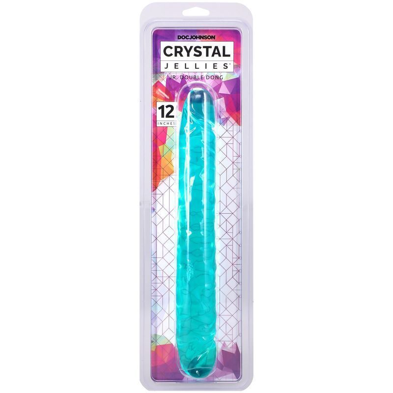 Фаллоимитатор двусторонний Doc Johnson Crystal Jellies 12" Jr. Double Dong Teal реальная фотография