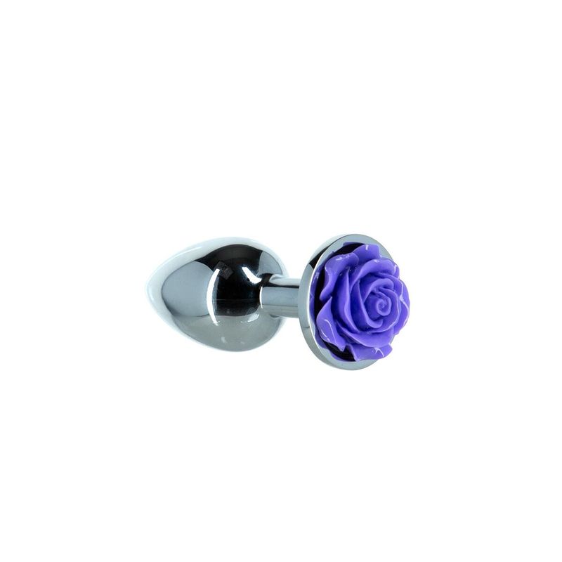 Металева анальна пробка Lux Active з трояндою - Rose Anal Plug - Purple, віброкуля в подарунок жива фотографія