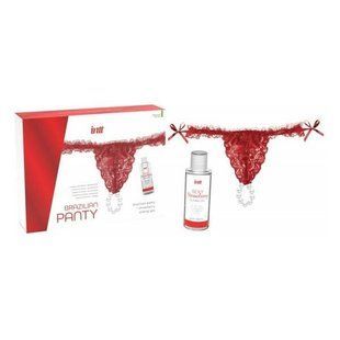 Набір Intt BRAZILIAN PANTY RED: трусики на резинці S-XL з перлинним кільцем + полунична змазка жива фотографія