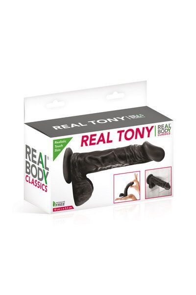 Фалоімітатор Real Body — Real Tony Black, TPE, діаметр 3,5 см жива фотографія