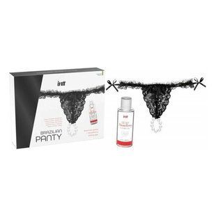 Набор Intt BRAZILIAN PANTY BLACK: трусики на резинке S-XL с жемчужным кольцом + клубничная смазка реальная фотография