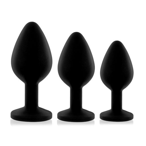 Набір силіконових анальних пробок із кристалом Rianne S: Booty Plug Set Black, діаметр 2,7см, 3,5см, жива фотографія