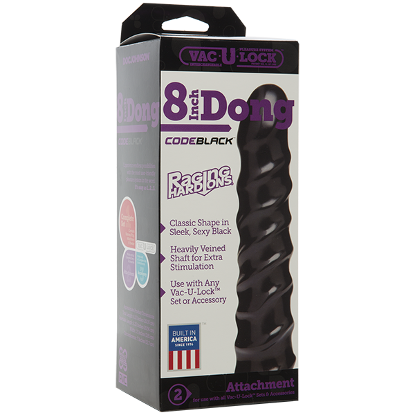 Дилдо Doc Johnson CodeBlack - 8 Inch Raging Vac-U-Lock із стимулювальним рельєфом, діаметр 3,8 см