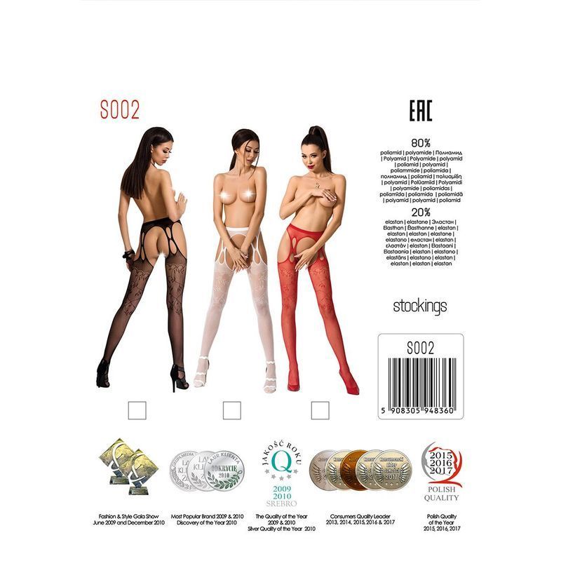 Эротические колготки-бодистокинг Passion S002 white, имитация кружевных чулок и пояса реальная фотография