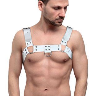 Мужская портупея на грудь из натуральной кожи Feral Feelings - Bulldog Harness White реальная фотография