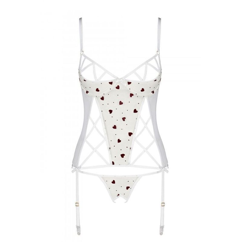 Корсет з підв'язками, стрінги Passion LOVELIA CORSET L/XL, white жива фотографія