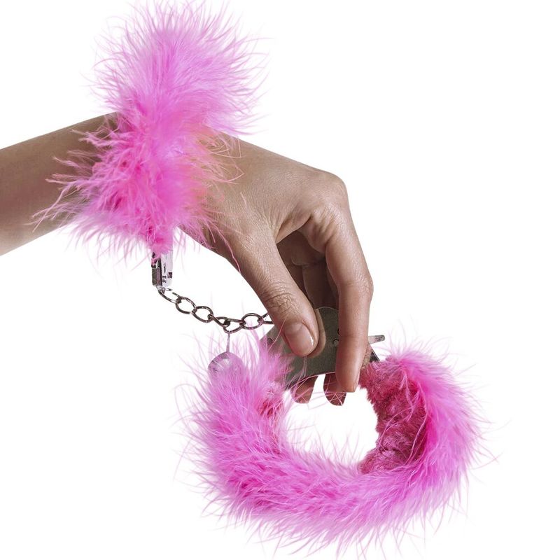 Наручники металеві Adrien Lastic Handcuffs Pink з рожевою пухнастою обробкою жива фотографія