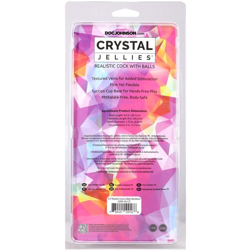 Фалоімітатор Doc Johnson Crystal Jellies - 9.5 Inch Dildo - Rainbow жива фотографія