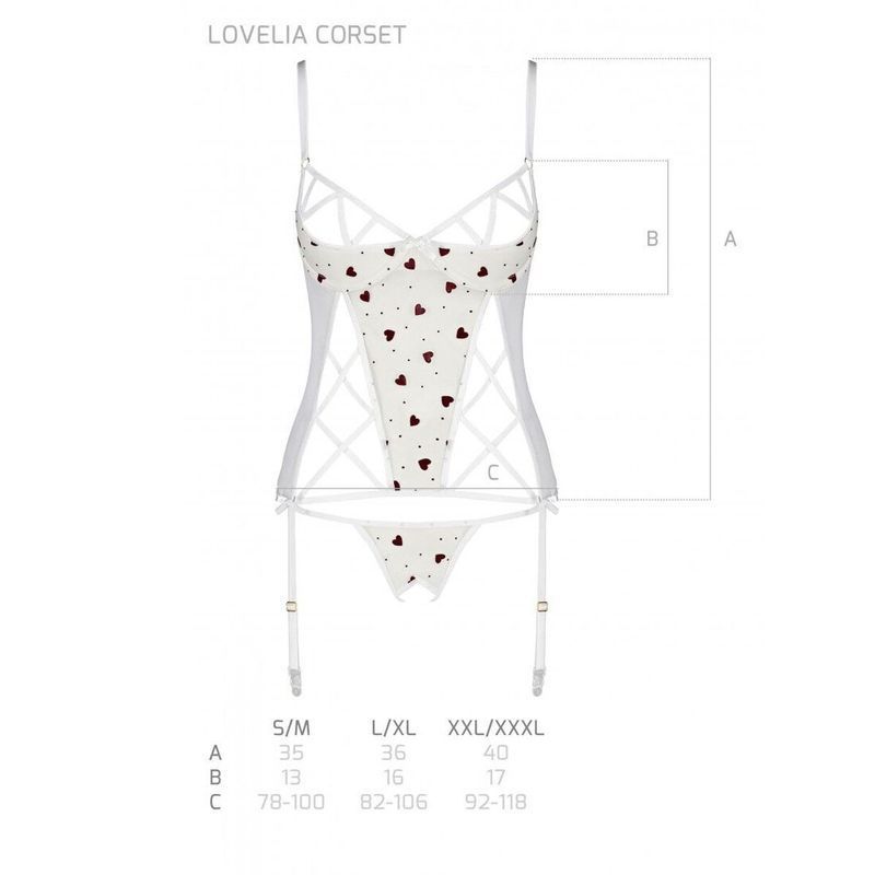 Корсет з підв'язками, стрінги Passion LOVELIA CORSET L/XL, white жива фотографія