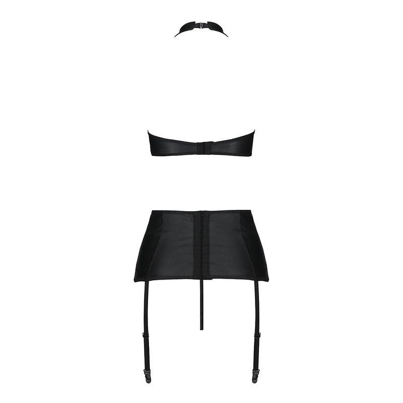 Комплект з еко-шкіри імітація шнурівки Passion NANCY SET XXL/XXXL black топ трусики пояс для панчіх жива фотографія