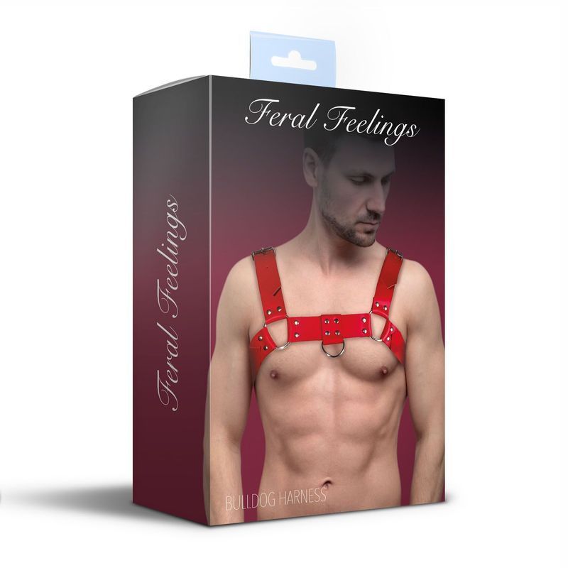 Чоловіча портупея на груди з натуральної шкіри Feral Feelings - Bulldog Harness Red жива фотографія