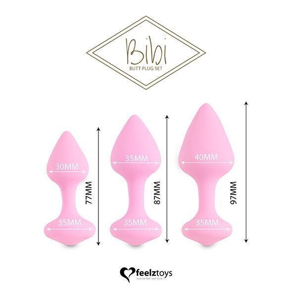 Набор силиконовых анальных пробок FeelzToys - Bibi Butt Plug Set 3 pcs Pink реальная фотография