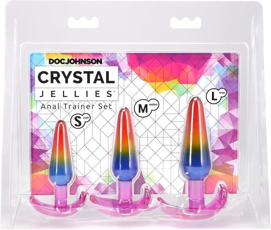 Набір анальних пробок Doc Johnson Crystal Jellies - Anal Trainer Set - Rainbow жива фотографія