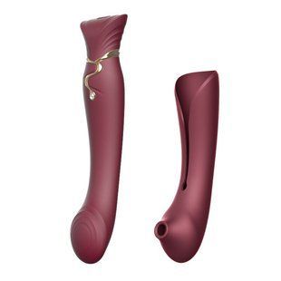 Смартвібратор 3в1 Zalo &mdash; Queen Set Wine Red, пульсівна перлина та вакуум, кристал Swarovski