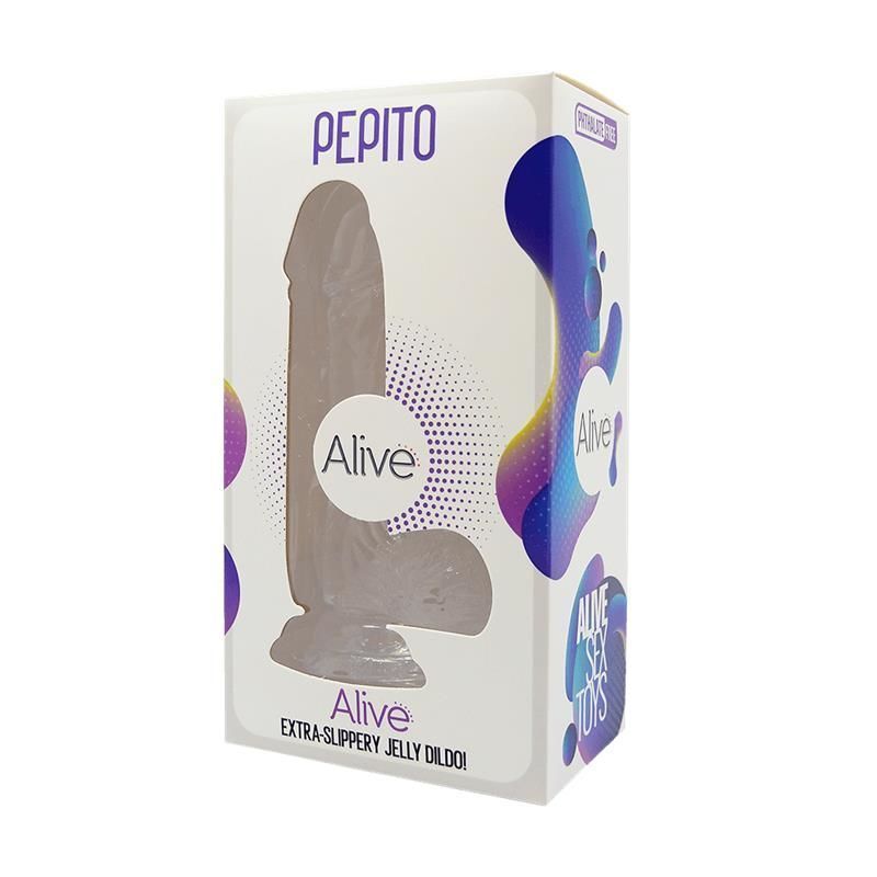 Прозорий фалоімітатор Alive Jelly Dildo Pepito, ТПЕ, присоска, діаметр 3,5 см, довжина 15,5 см реальная фотография