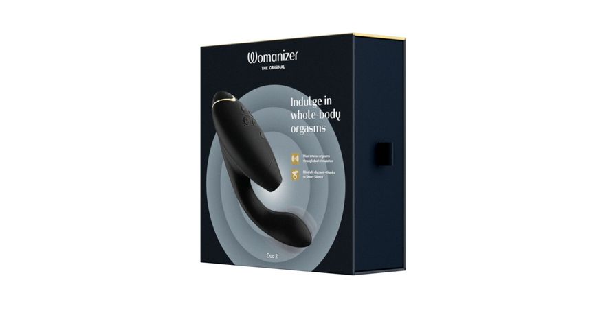Двойной вакуумный клиторальный стимулятор с вибрацией Womanizer Duo 2 - Black, независимые моторы реальная фотография