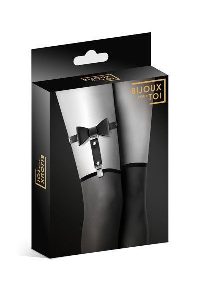 Гартер на ногу Bijoux Pour Toi - WITH BOW Black, сексуальна підв'язка з бантиком, екошкіра жива фотографія