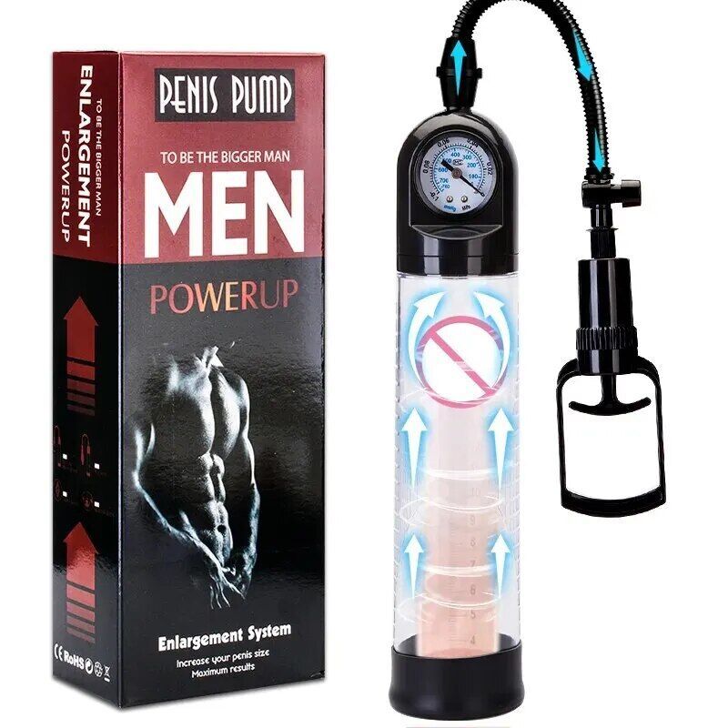 Вакуумная помпа Men Powerup со стрелочным манометром и ручным насосом реальная фотография