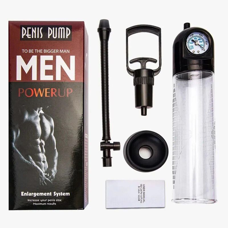 Вакуумная помпа Men Powerup со стрелочным манометром и ручным насосом реальная фотография
