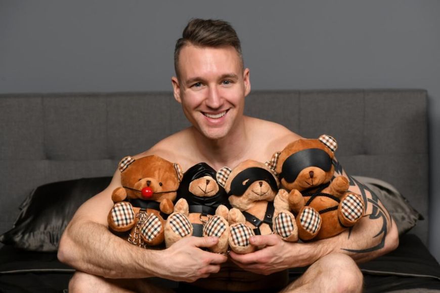 Плюшевый медвежонок ROPE Teddy Bear БДСМ в кожаной маске и обвязке, 22x16x12 см