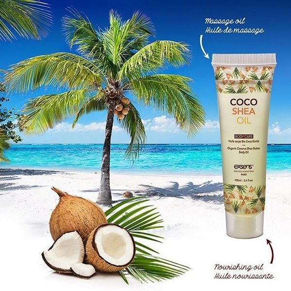 Органічна кокосова олія каріте (ши) для тіла EXSENS Coco Shea Oil 100 мл, сертифікат ECOCERT жива фотографія