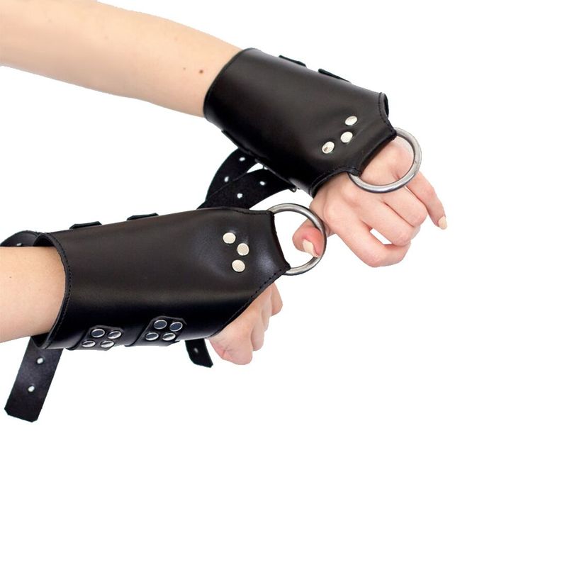 Манжеты для подвеса за руки Kinky Hand Cuffs For Suspension из натуральной кожи, цвет черный реальная фотография