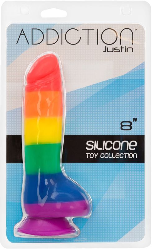 Радужный фаллоимитатор ADDICTION - JUSTIN - 8" - RAINBOW, 20,3 см, силикон реальная фотография