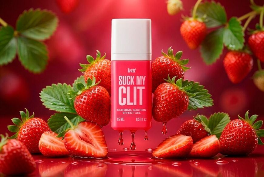 Смоктайзер для клітора Intt Suck My Clit Wild Strawberry (15 мл), полуниця, гель з ефектом посмоктування жива фотографія