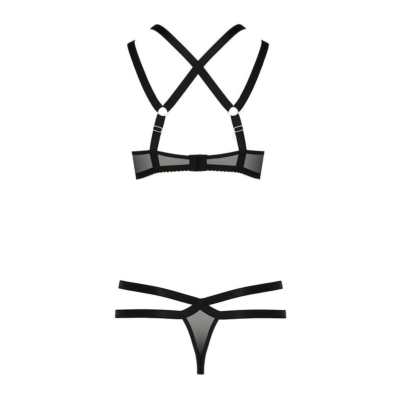 Сетчатый комплект белья из стреп Passion HAGAR SET XXL/XXXL Black, бюстгальтер, трусики-стринги реальная фотография